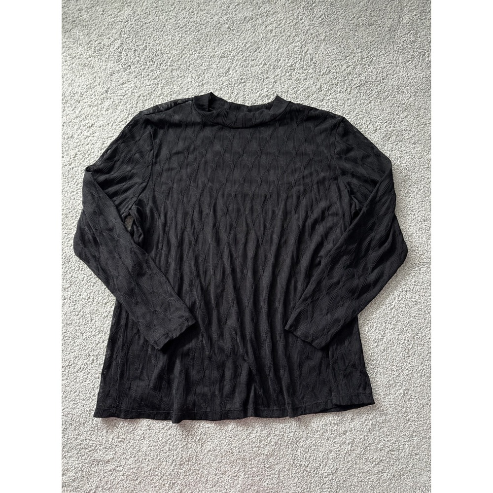 Maurices Argyle Sheer Black Textured Mock‎ Neck Long Sleeve Blouse Size 3X